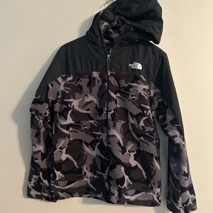 The North Face Kids' Black & Gray Camo Fleece Jacket with Hood